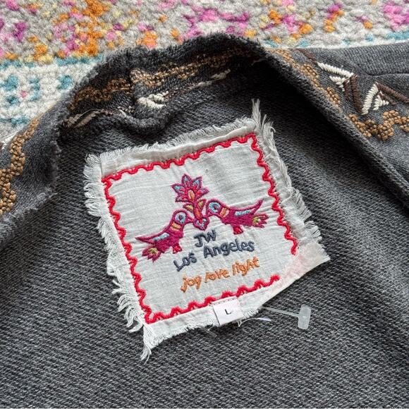 Johnny Was Grey Red Embroidered Aztec Wrap Draped Cardigan Sweater Women’s Large - Picture 8 of 9